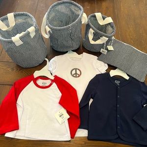 Red/Navy Boys Shirts, Cardigan and Room Organizers, Brand New, 6-12mo